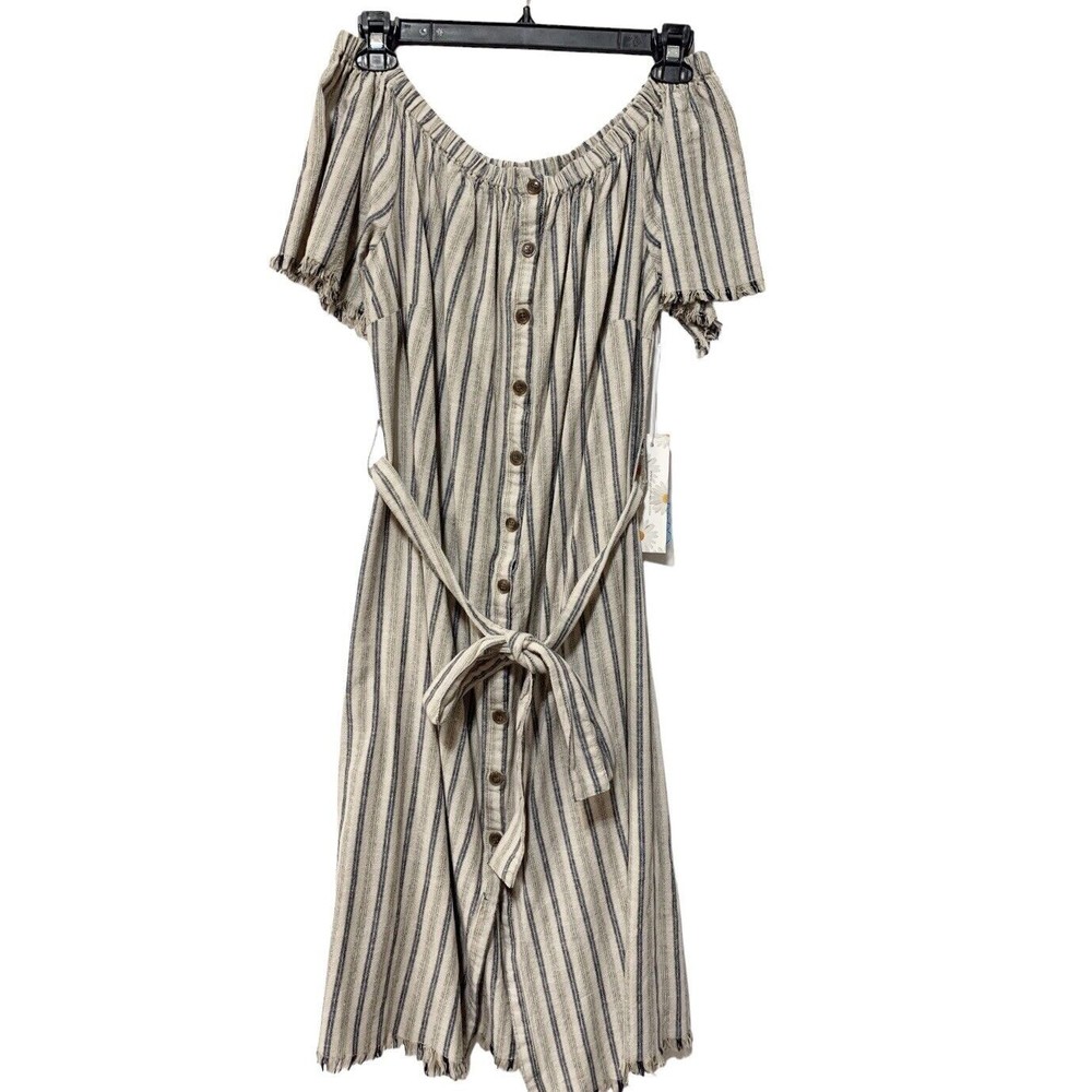 Striped Off-Shoulder Midi Dress